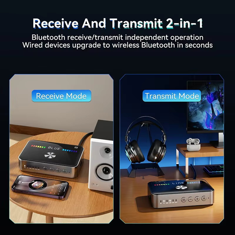 Vikefon Bluetooth 5.3 Audio Empfänger und Sender mit NFC, Digital-Analog-Konverter DAC, verlustfreier Musikübertragung und niedriger Latenz, Schwarz - Bild 2