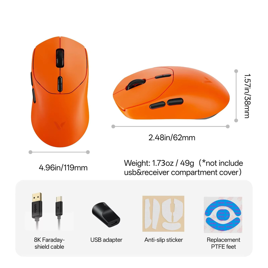 Rapoo VT1 MAX GEN-2 Kabellose Gaming-Maus in Orange, ultraleicht mit 53 g und 8K Polling-Rate - Bild 3
