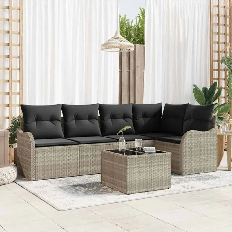 Vidaxl Gartensofa-Set aus Poly-Rattan in Grau mit integriertem Stauraum, 6-teilig - Bild 1