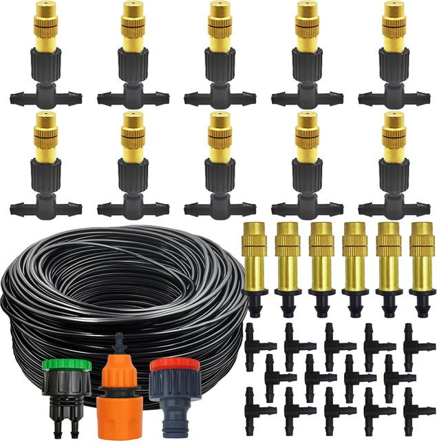 Messing Bewässerungssystem mit 1/4'' Zerstäuber Düsen und 4/7mm Schlauch für Garten und Gewächshaus in Schwarz - Bild 1