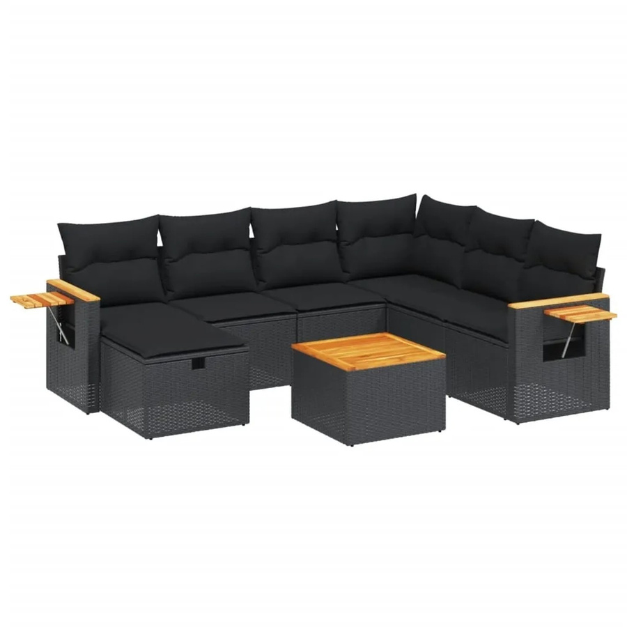 vidaXL 8-tlg Garten-Sofagarnitur aus Poly-Rattan mit Kissen in Schwarz - Bild 2