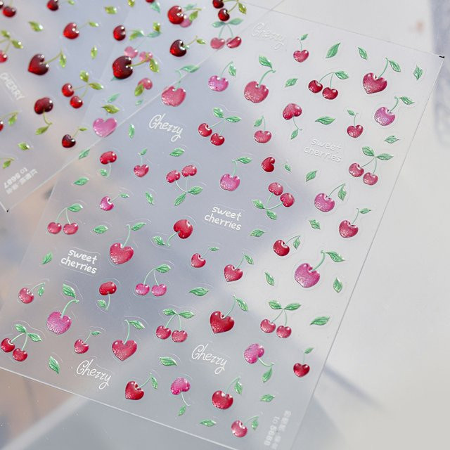 NAILFYOU Nagelsticker Kirschherzförmig, Rosa-Rot, Glänzend, Unisex - Bild 1