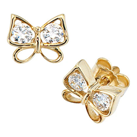 Colfem Ohrstecker Schmetterling, 333 Gelbgold, 4 Zirkonia, Unisex - Bild 1