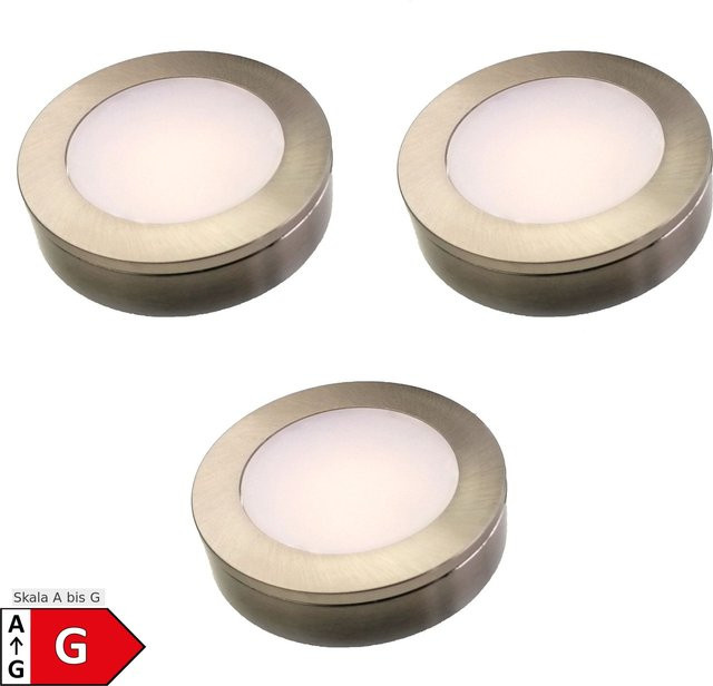 3er Set LED Einbauspots und Unterbauspots aus Edelstahl gebürstet, 12VDC, 3 Watt, Warmweiß, Durchmesser: 6,3 cm, für Möbel - Bild 1
