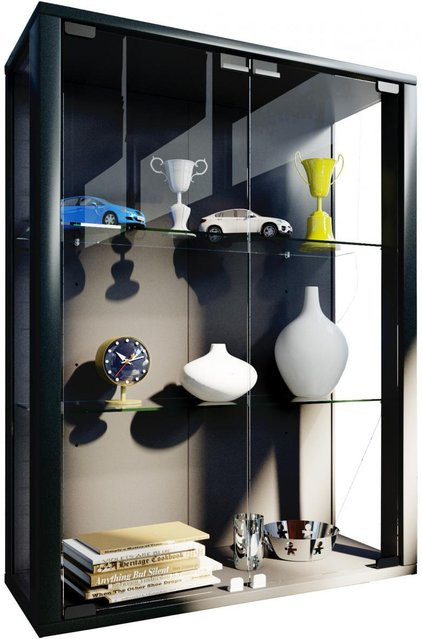 VCM Wandvitrine Udina M in Schwarz mit ESG-Sicherheitsglas und Glastüren, H x B x T: 80 x 60 x 25 cm - Bild 1