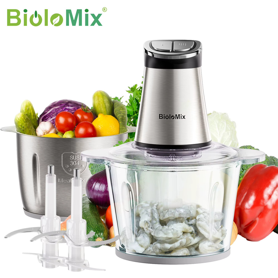 BioloMix Elektrischer Zerkleinerer mit 300W, Mini-Format in Weiß und Silber mit 2 Schüsseln und 4 Klingen für Babynahrung, Hackfleisch, Zwiebeln und Kräuter - Bild 5