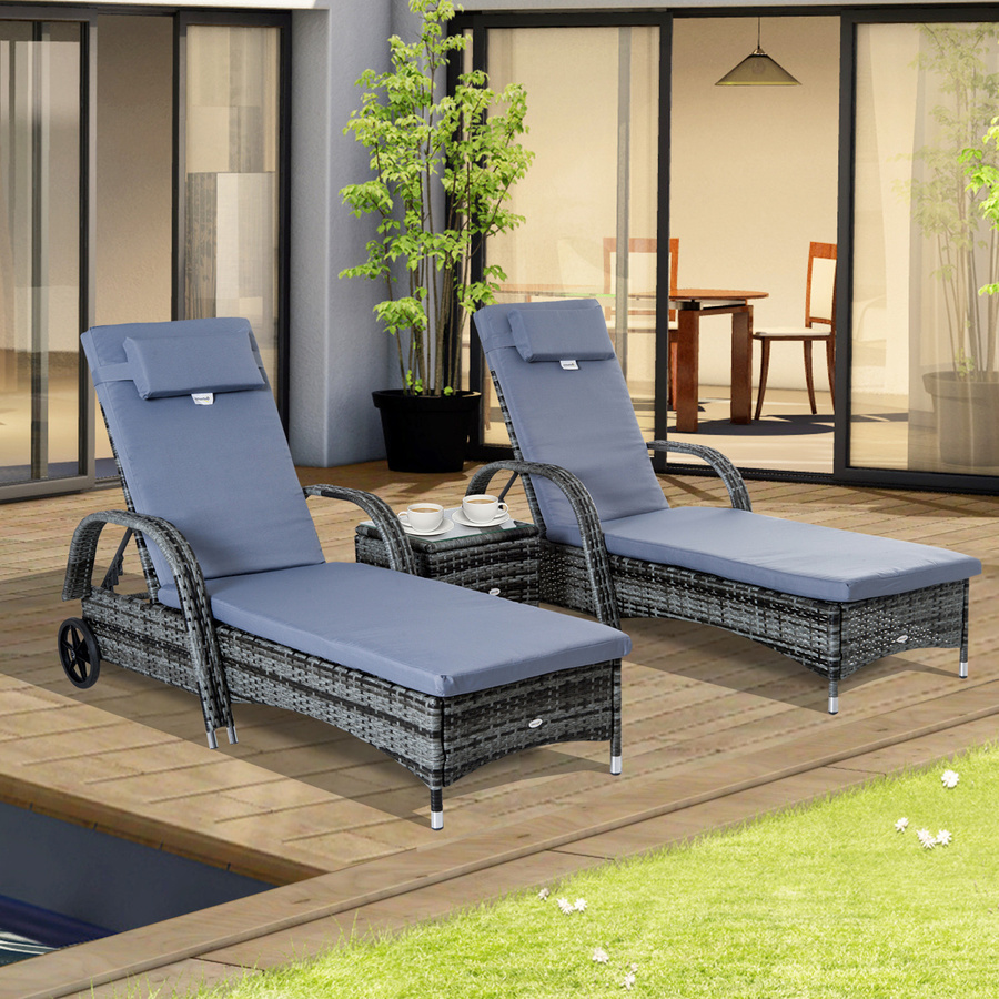 Outsunny Gartenmöbel 3er-Set aus Polyrattan mit Tisch und wetterfesten Auflagen, Grau, B/H/T: 200 x 30 x 73 cm - Bild 3