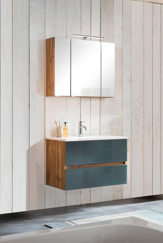 HELD MÖBEL Waschtisch-Set HELSINKI in Grau und Weiß, 4-teilig, modern und wandmontiert mit LED-Beleuchtung und Soft-Close-Türen - Bild 1