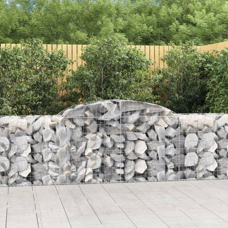 Vidaxl Gabione mit Hochbogen aus verzinktem Eisen in Grau, B/T/H: 300 x 50 x 80/100 cm - Bild 1