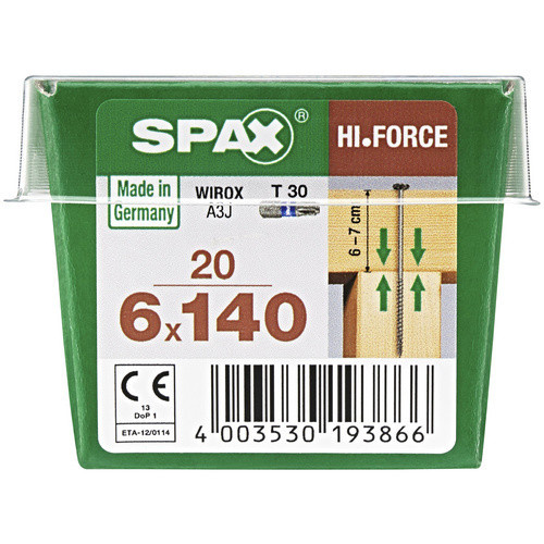 Spax Holzbauschraube mit Torx-Antrieb aus Stahl in Silber, 20 Stück, Durchmesser: 6 mm, Länge: 140 mm - Bild 2