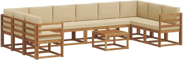vidaXL Outdoor-Sofagarnitur aus Akazienholz mit 11-teiligem Set und Kissen in Natur und Beige - Bild 1