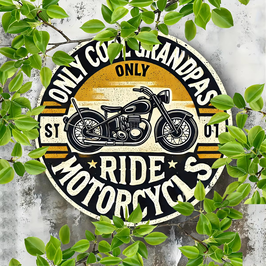 Potdemiel Vintage-Motorrad Wandkunst Metallschild rund mit Only Cool Grandpas Ride Motorcycles Slogan, Durchmesser: 20,3 cm, Mehrfarbig - Bild 4