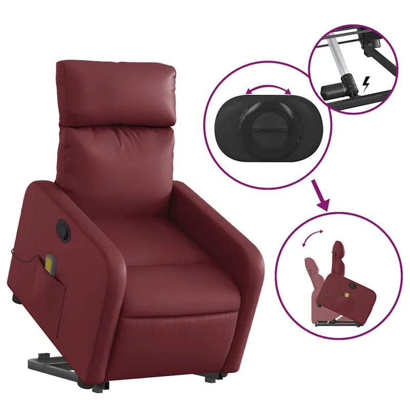 Vidaxl Relaxsessel Aufstehhilfe Massagesessel in Rot aus Kunstleder - Bild 3