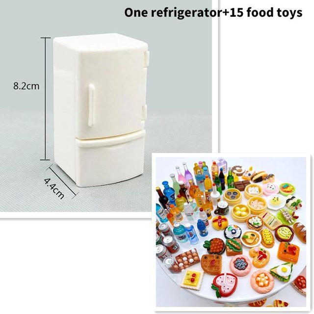 Kidsly Mini Puppenhaus Kühlschrank mit Lebensmittel Set, Weiß, ab 14 Jahre - Bild 1