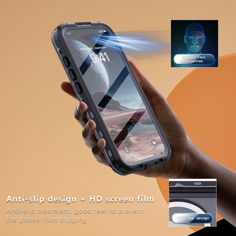 Shellbox Wasserdichte Handyhülle IP68 für iPhone 16 Pro Max, 15, 14, 13, 12, 11 in Schwarz, stoßfeste und staubdichte Ganzkörperhülle - Bild 5