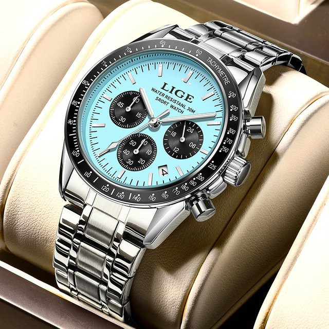 LIGE Armbanduhr, Quarz, Chronograph, Edelstahl, Blau, Herren - Bild 1