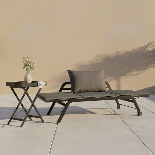 Stern NOVI Aluminium Gartenmöbel Set 2-teilig in Schwarz Matt bestehend aus einer Rollenliege/Bank und einem Beistelltisch B/T/H: 60 x 40 x 75 cm - Bild 1
