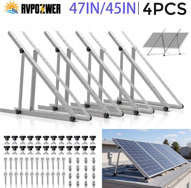 Rvpozwer Verstellbare Solarpanel-Neigungshalterungen Set mit klappbaren Neigungsbeinen für Dach und Off-Grid, Farbe: Silber - Bild 1