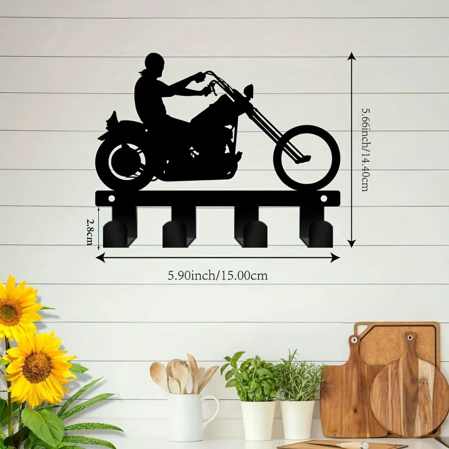 Yosoo Motorrad-Schlüsselhalter aus Metall zur Wandmontage in Schwarz als Helmhalter und Garagen-Organizer - Bild 3