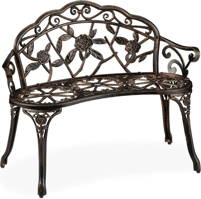 Relaxdays Gartenbank aus Aluminiumguss und Gusseisen in Bronze mit floralem Design für Garten, Balkon oder Terrasse, B/T/H: 99 x 78 x 52 cm - Bild 1