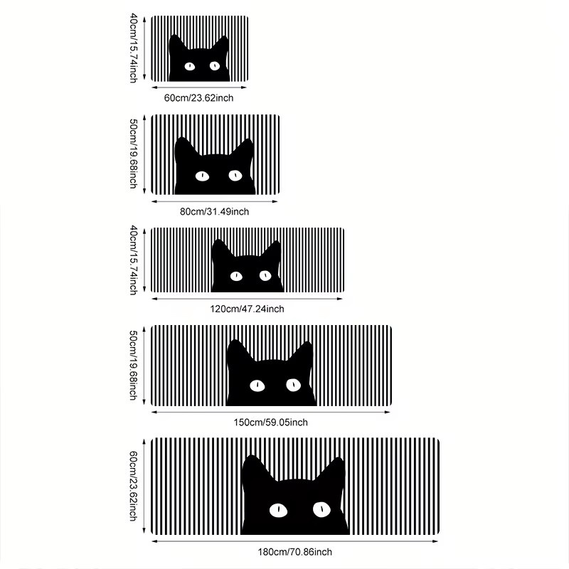 VIKAMA Minimalistischer Katzen-Teppich, Schwarz, Rechteckig, Rutschfest - Bild 3