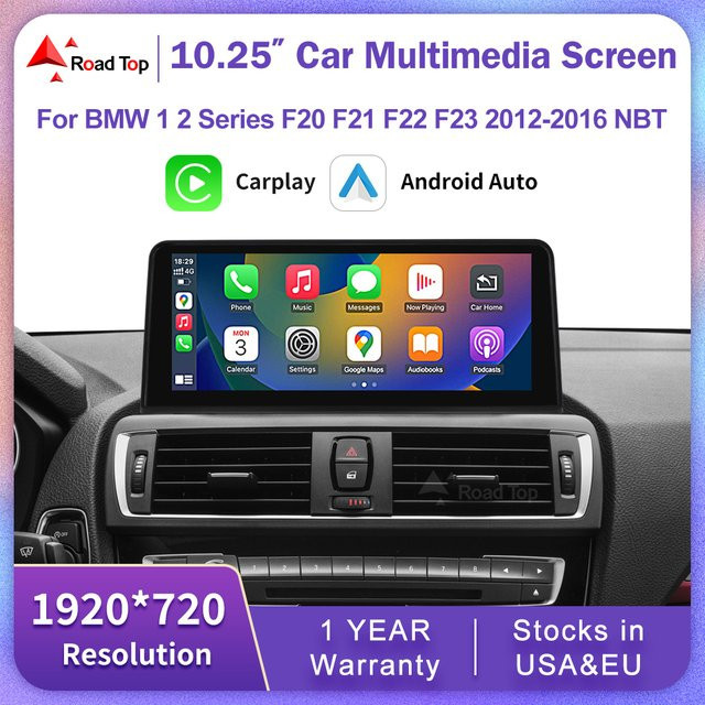 Road Top Drahtloses CarPlay und Android Auto Multimedia Display für BMW Serie 1 2 F20 F21 F22 F23 F45 F46 in Schwarz, 10,25 bis 12,3 Zoll, 1920x720 Auflösung - Bild 1