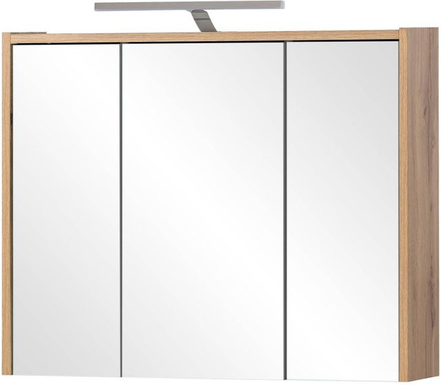 Spiegelschrank Flag von Möbelpartner in Eiche Landhaus Nachbildung, Braun, mit LED-Beleuchtung und Steckdose, B/H/T: 74,5 x 64 x 16 cm - Bild 1