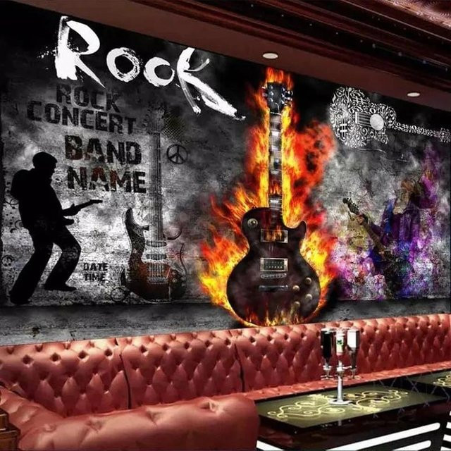 3D Fototapete LILOKKO 3 Gitarre Rock Musik Graffiti Wandbild Vintage Design, B: 400 cm, H: 280 cm, Mehrfarbig - Bild 1