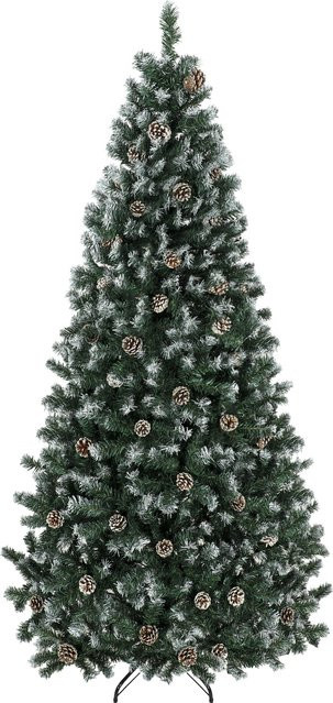 HOMCOM Weihnachtsbaum Grün, 210 cm künstlicher Weihnachtsbaum mit 998 schneebedeckten Zweigen und Zapfen inklusive klappbarem Ständer - Bild 1