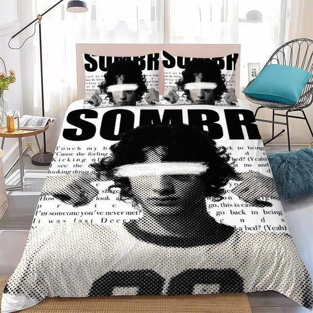S-Sombr Singer Bettwäsche-Set aus weicher Waschbaumwolle, 3-teilig, Schwarz, B/H: 180 x 210 cm - Bild 1