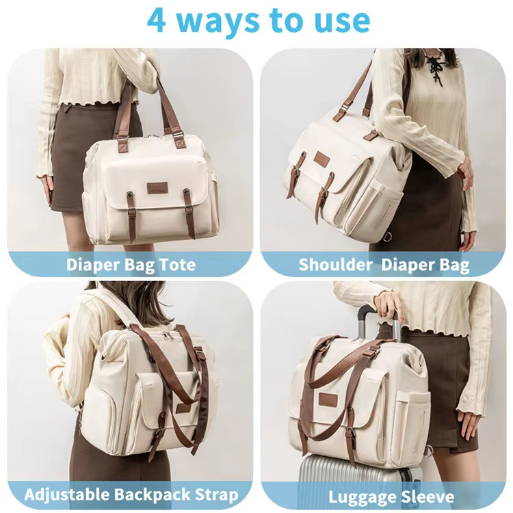 PANGDUBE Wickeltaschen-Rucksack mit großer Kapazität, wasserdicht, inklusive isolierter Flaschentasche, Schuhfach und Gepäckfach in Schwarz oder Beige - Bild 2
