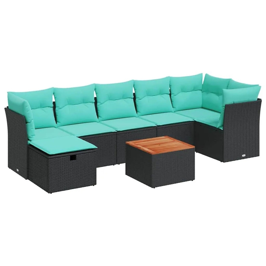 vidaXL 8-tlg Garten-Sofagarnitur in L-Form aus schwarzem Poly-Rattan mit Kissen und pulverbeschichtetem Stahlgestell - Bild 2