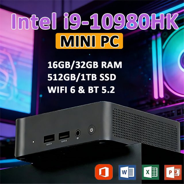 XIAORAN Mini-PC mit Windows 11, Intel Core i9 10980HK, 16GB RAM, 512GB SSD, Schwarz - Bild 1