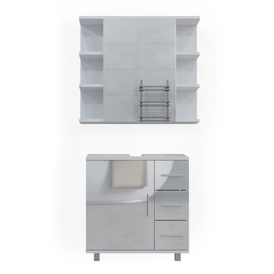 Vicco Badmöbelset Ilias in Weiß Hochglanz, 2-teiliges modernes Badezimmer-Set - Bild 2