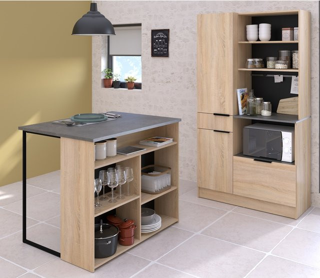 Küchenbuffet Set Parisot Fumay 2 in Eiche und Betonoptik, modern und matt, B/T/H: 186 x 45 x 100 cm - Bild 1