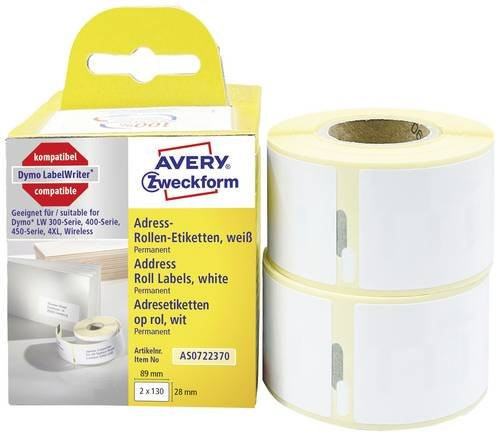 Avery Zweckform Adress-Etiketten Weiß, 2 x 130 Stück, B: 89 mm, H: 28 mm - Bild 1
