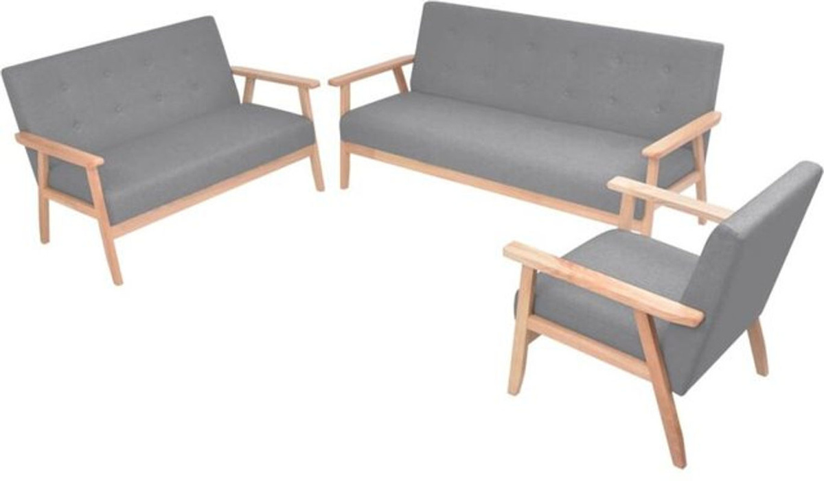 VIDAXL Ecksofa 3-teiliges Sofa-Set in Grau im skandinavischen Design aus Stoff und Holz - Bild 1