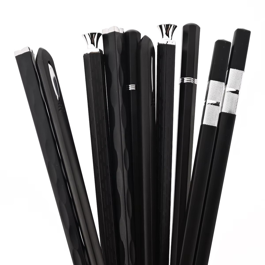 5 Paar Zoseil Sushi-Essstäbchen aus schwarzer Metalllegierung mit rutschfestem Griff und mattem Finish - Bild 2