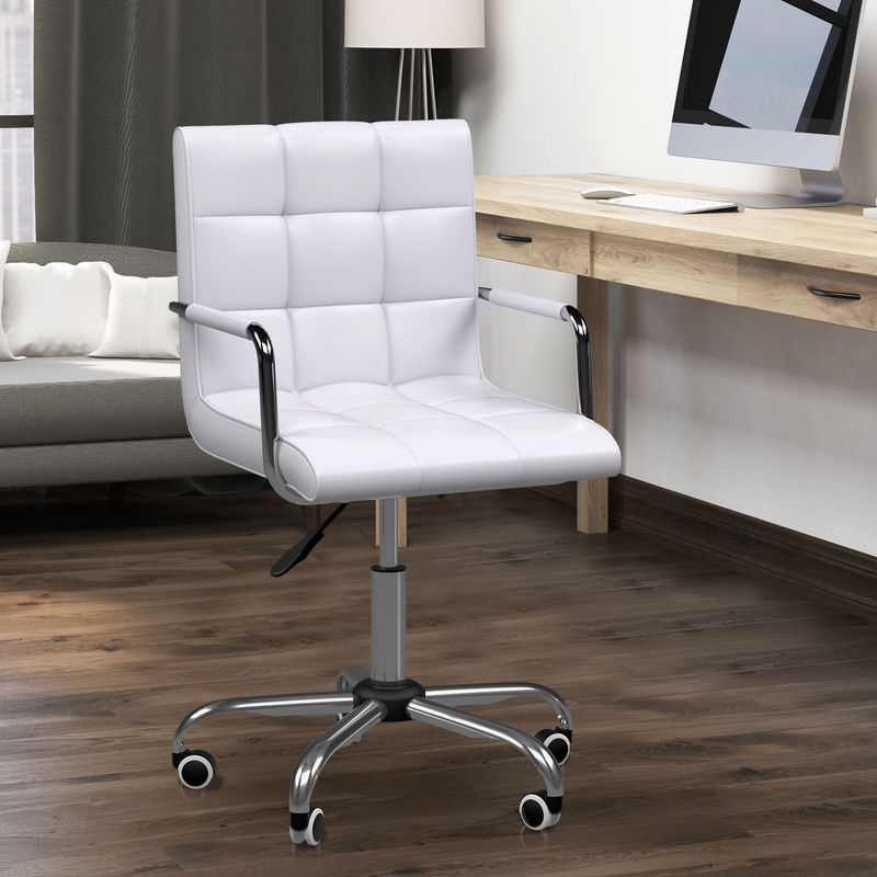 HOMCOM Bürostuhl aus weißem PU-Leder, ergonomischer Drehstuhl mit Armlehnen und Rollen, B/T/H: 52,5 x 54 x 84-99 cm - Bild 2