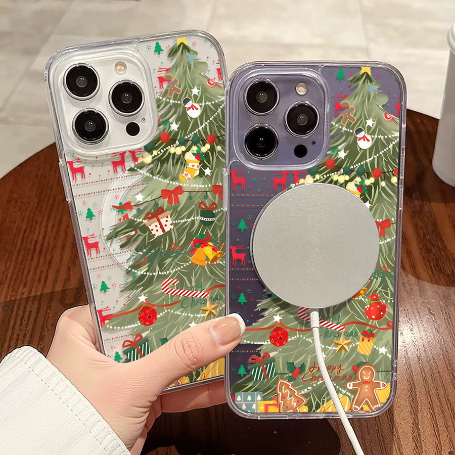 Magnetische Silikon Handyhülle mit Weihnachtsbaum Design für Apple iPhone 11 12 13 14 15 16 17 Pro Max Air, transparent und stoßfest - Bild 2