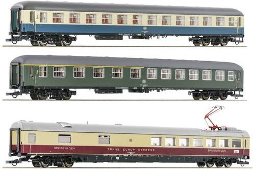 Roco 3er-Set Hispania-Express der DB 2. Klasse Schnellzug H0 in Ozeanblau und Beige - Bild 1