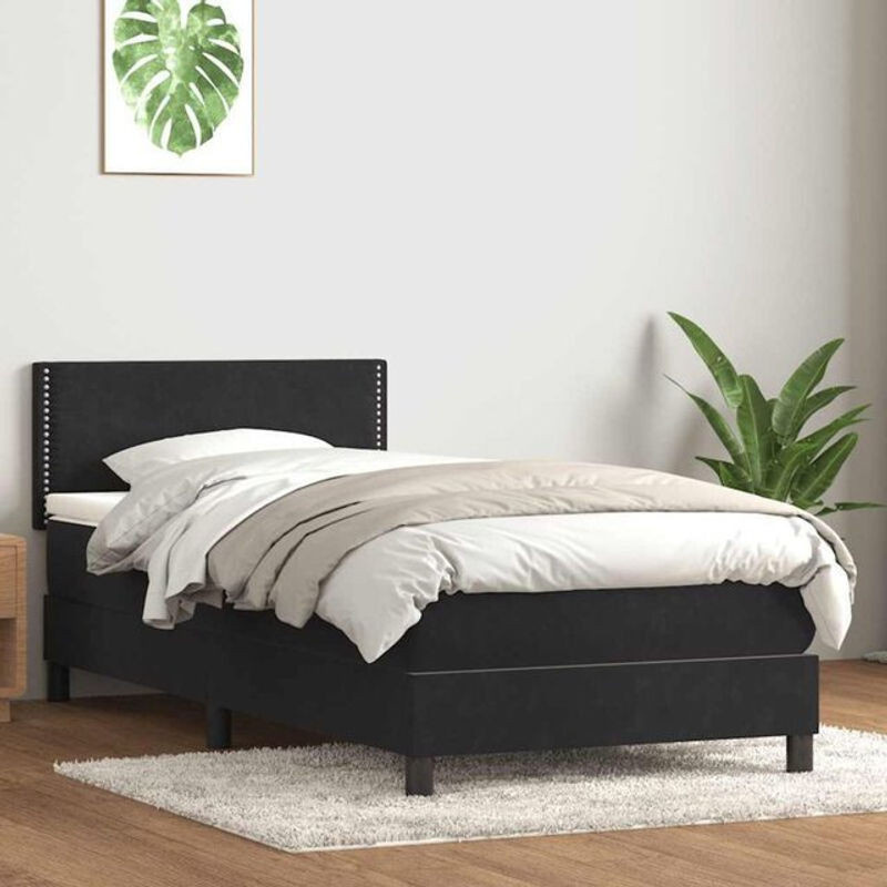 vidaxl Boxspringbett mit Matratze in Schwarz aus Samt, B/T/H: 90 x 210 cm - Bild 1
