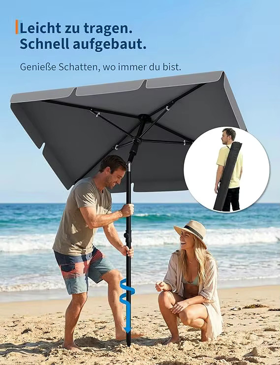 HiMISS Sonnenschirm für Balkon und Garten, rechteckig, grau, B/T/H: 200 x 125 cm - Bild 2