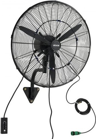 VEVOR Wandventilator mit Sprühfunktion und Oszillation, Schwarz, IP44-geschützt, 3 Geschwindigkeiten, Metall, Durchmesser: 610 mm - Bild 1