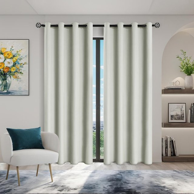 Yiran Furniture Verdunkelungsvorhang aus Polyester mit Ösen, einfarbig, Weiß, Breite: 100 cm, Höhe: 130 cm - Bild 1