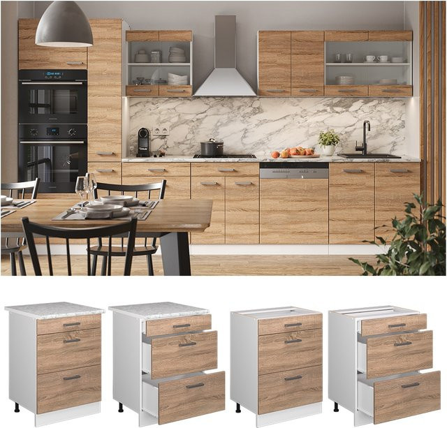 Vicco Küchenunterschrank R-Line Sonoma Weiß mit Schubladen Breite: 60 cm - Bild 3