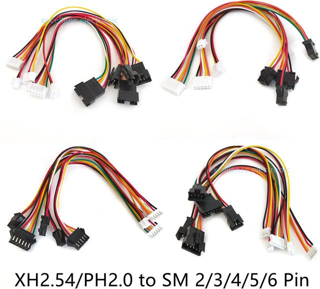 5er Set SM 2,54mm auf XH/PH2.0 Umwandlungskabel 26AWG Verlängerungskabel in verschiedenen Polzahlen, Mehrfarbig, Länge: 20 cm - Bild 1