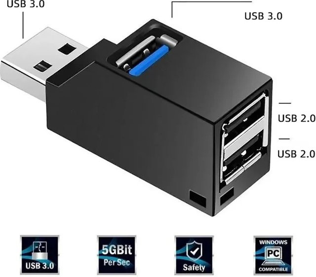 AILEHKUO USB 3.0 Hub Multi-Port Erweiterungskonverter in Schwarz für Laptops und Büro - Bild 1