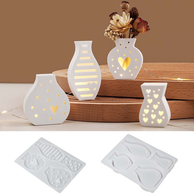 UDOCOOL DIY Silikonform für Herz- und Polka-Dot-Vasen aus Gips oder Harz in Weiß - Bild 1