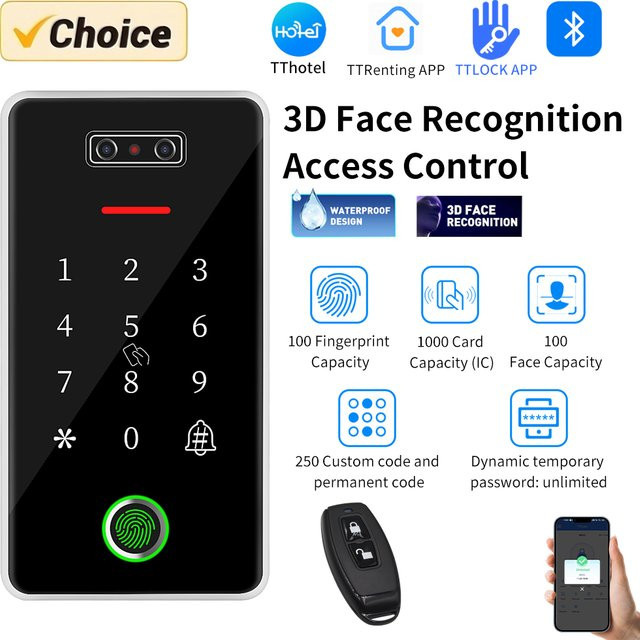 LUCKING DOOR TTLock Gesichtserkennung Zugangskontrolle mit RFID-Kartenleser und biometrischem Fingerabdruck-Schlossöffner, App-Türzugangssystem, IP67 regenfest - Bild 1